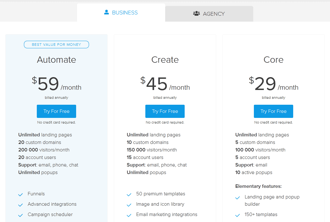 Landing Page Builders/ Landingi pricing plans