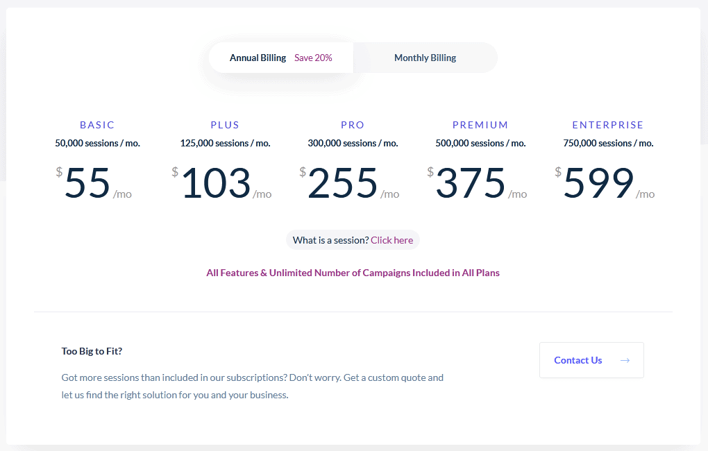 Sleeknote pricing Heatmap Software/ Sleeknote pricing plans