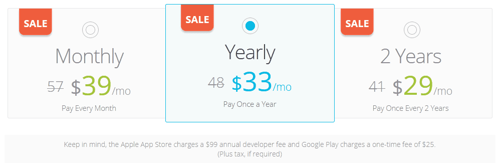 Swiftic pricing Mobile App Development Tools/ Swiftic pricing plans